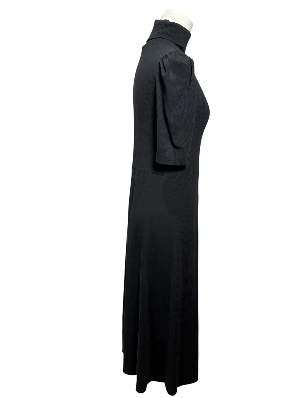 Zara Ribbed Knit Turtleneck Fit & Flare Midi Dress Black Size M - Picture 3 of 6